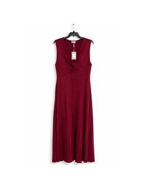 Saiph Burgundy Twist Front Sleeveless Maxi Dress Pleated Made in Italy Size 1X